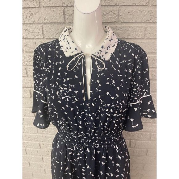 French Connection Navy / White Smock Waist Dress with Pockets Size 8 - Picture 3 of 9